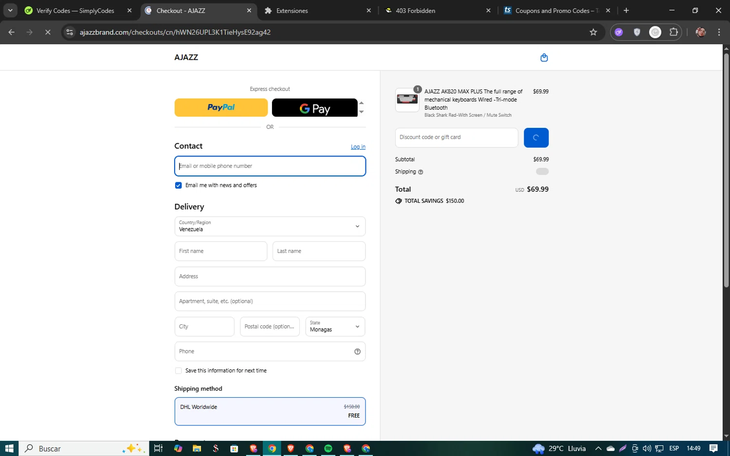 AJAZZ discount code screenshot showing code AK870DPF applied at AJAZZ checkout page. Uploaded by SimplyCodes community member 61451681 on Aug 22, 2025