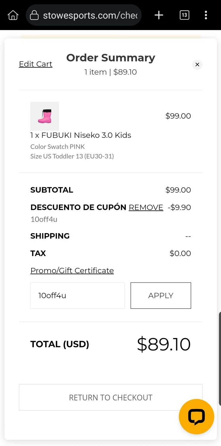 AJ's Ski & Sports checkout page showing AJ's Ski & Sports promo code box | Screenshot taken by SimplyCodes community member on Sep 18, 2025