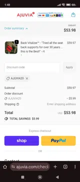 AJUVIA20 coupon verification screenshot