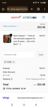 LOVE coupon verification screenshot
