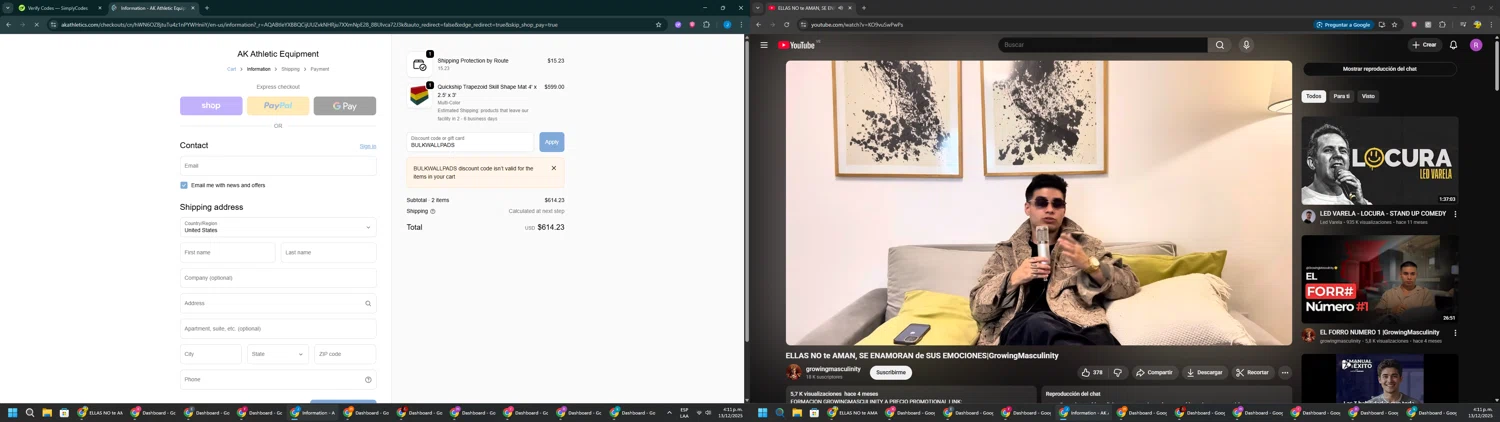AK Athletic Equipment coupon code screenshot showing code BULKWALLPADS applied at AK Athletic Equipment checkout page. Uploaded by SimplyCodes community member BargainGuardian280 on Dec 13, 2025