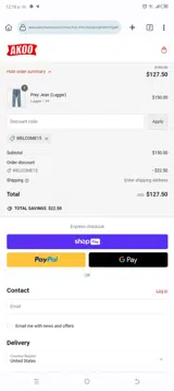 Welcome15 coupon verification screenshot
