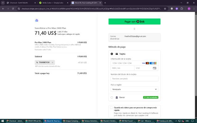 Akool checkout page showing Akool coupon code box | Screenshot taken by SimplyCodes community member on Aug 11, 2025