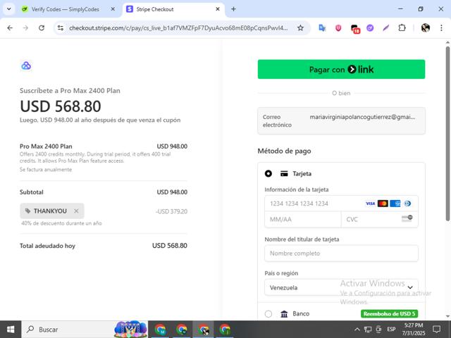 Akool checkout page showing Akool coupon code box | Screenshot taken by SimplyCodes community member on Jul 31, 2025