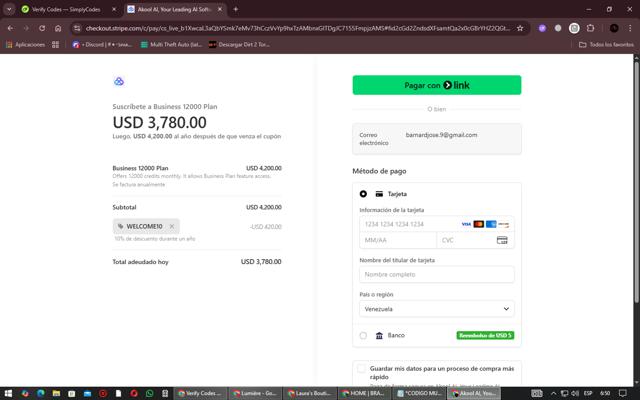 Akool checkout page showing Akool coupon code box | Screenshot taken by SimplyCodes community member on Sep 16, 2025