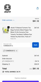 COMEBACK12 coupon verification screenshot