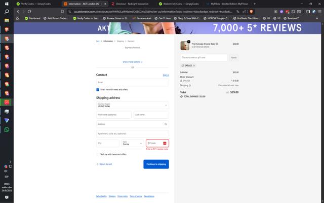 Akt London checkout page showing Akt London discount code box | Screenshot taken by SimplyCodes community member on Sep 24, 2025