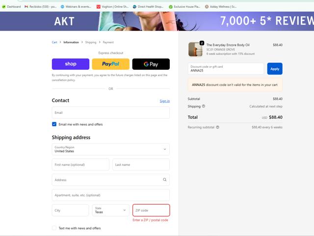 Akt London checkout page showing Akt London discount code box | Screenshot taken by SimplyCodes community member on Sep 24, 2025