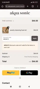 AKUA15 coupon verification screenshot