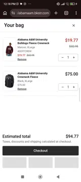 Alabama A&M University Bookstore coupon verification screenshot