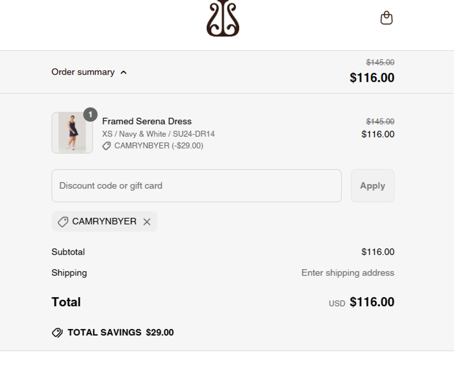 Alala promo code screenshot showing code CAMRYNBYER applied at Alala checkout page. Uploaded by SimplyCodes community member MoneyFalcon5538 on May 30, 2025