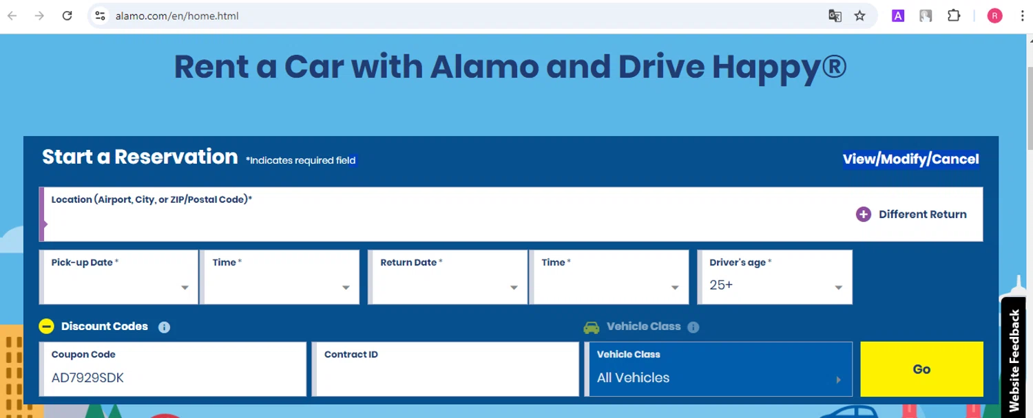 where to use Alamo promo code box