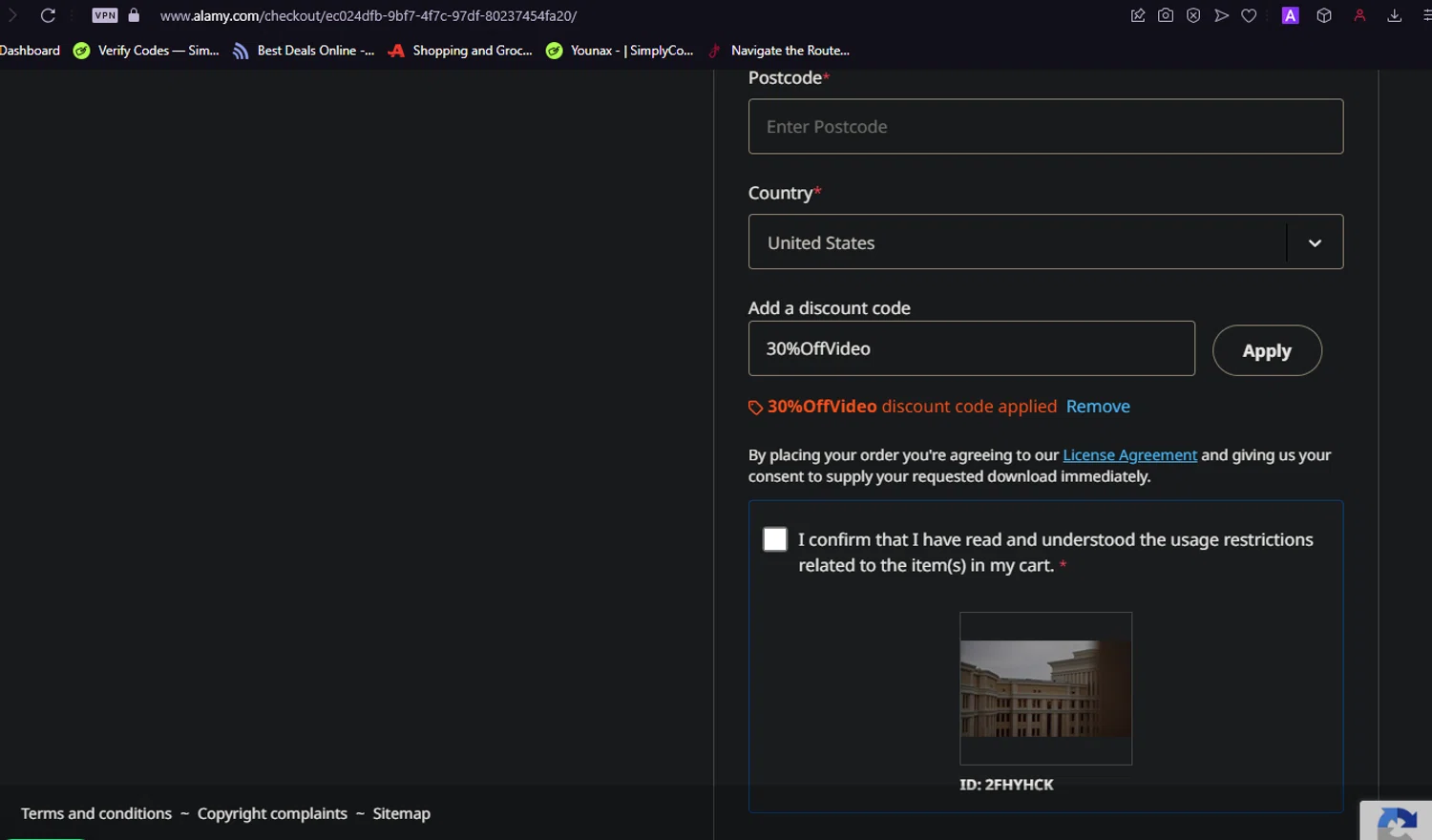 where to use Alamy promo code box