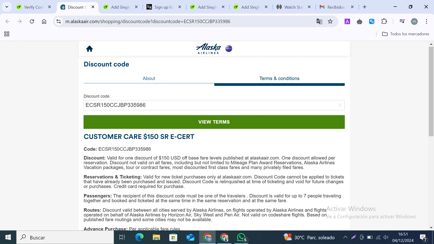 where to use Alaska Airlines promo code box