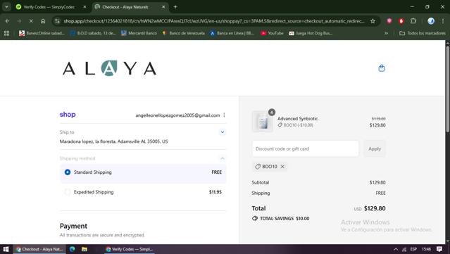 Alaya Naturals checkout page showing Alaya Naturals discount code box | Screenshot taken by SimplyCodes community member on Sep 13, 2025