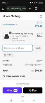 FF20 coupon verification screenshot