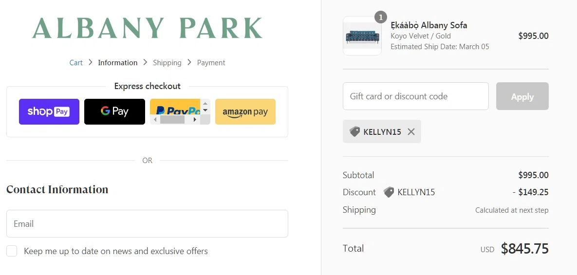 Albany Park Promo Codes 15 Off June 2024