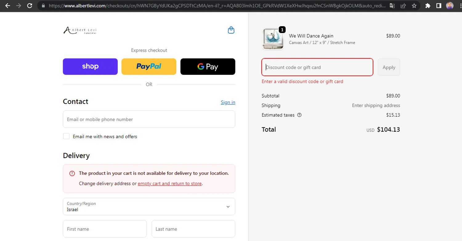 Albert Levi Art promo code screenshot showing code SIMPLYCODES15 applied at Albert Levi Art checkout page. Uploaded by SimplyCodes community member HUNTER1406 on Jan 5, 2026