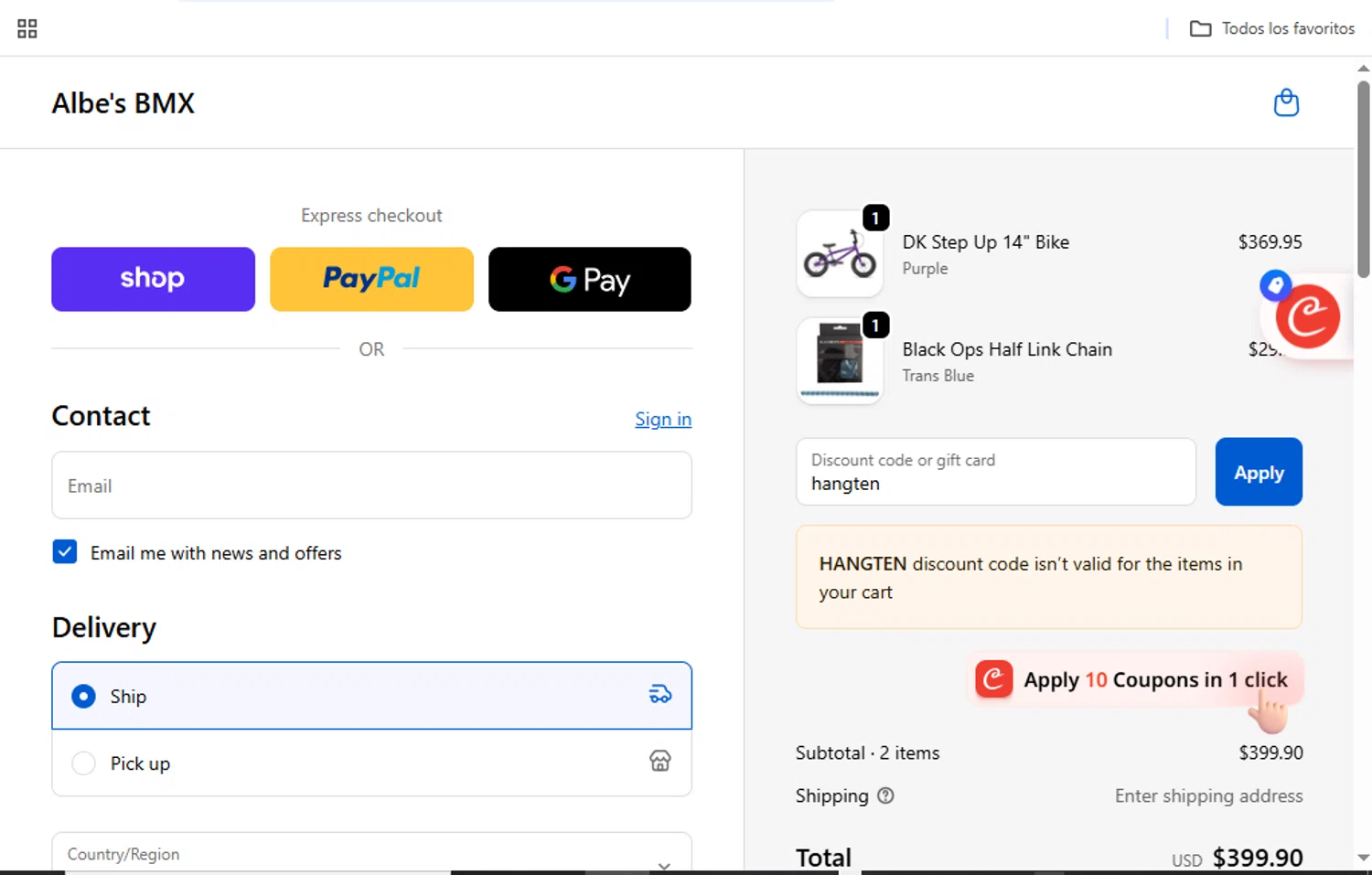 Albes's BMX promo code screenshot showing code hangten applied at Albes's BMX checkout page. Uploaded by SimplyCodes community member SaloMac on Sep 27, 2025