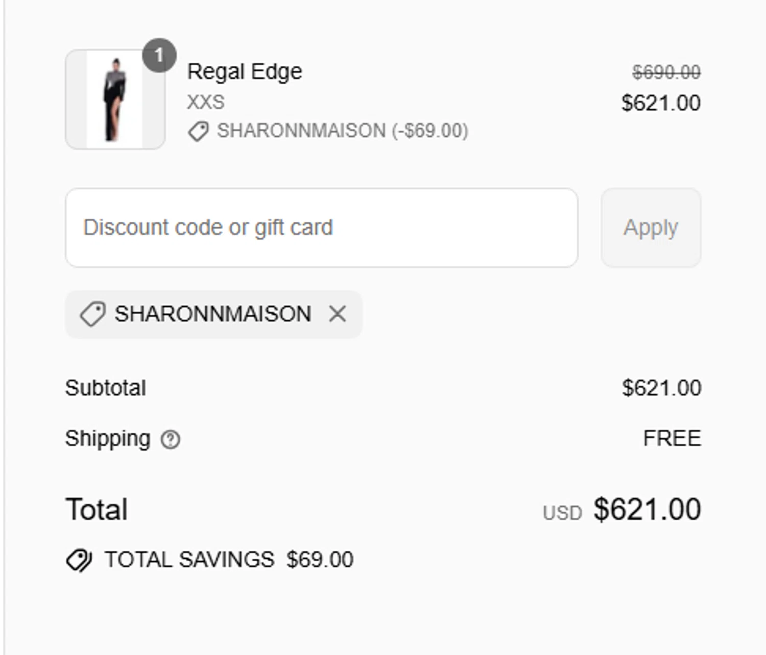 Albina Dyla discount code screenshot showing code SHARONNMAISON applied at Albina Dyla checkout page. Uploaded by SimplyCodes community member tumdre on Jul 11, 2025