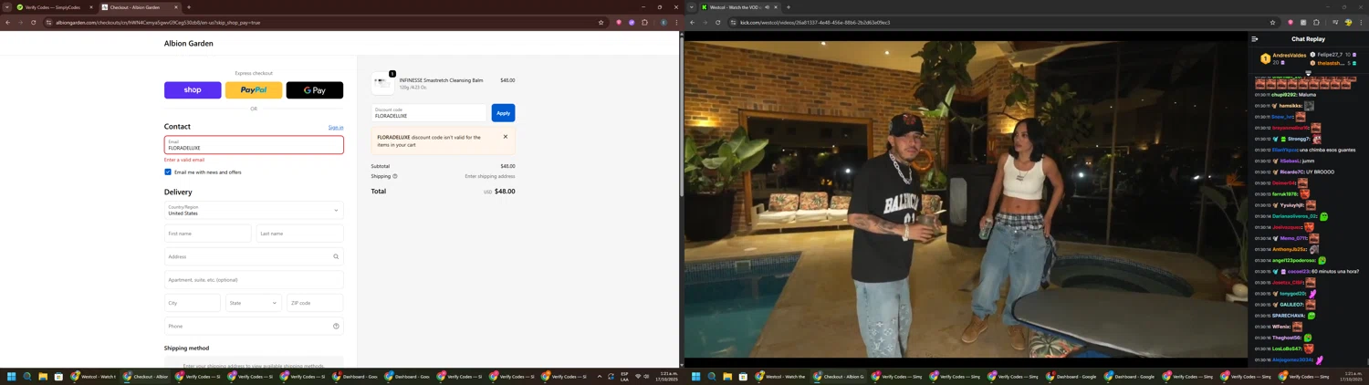 ALBION GARDEN discount code screenshot showing code FLORADELUXE applied at ALBION GARDEN checkout page. Uploaded by SimplyCodes community member GloriousPioneer2942 on Oct 17, 2025