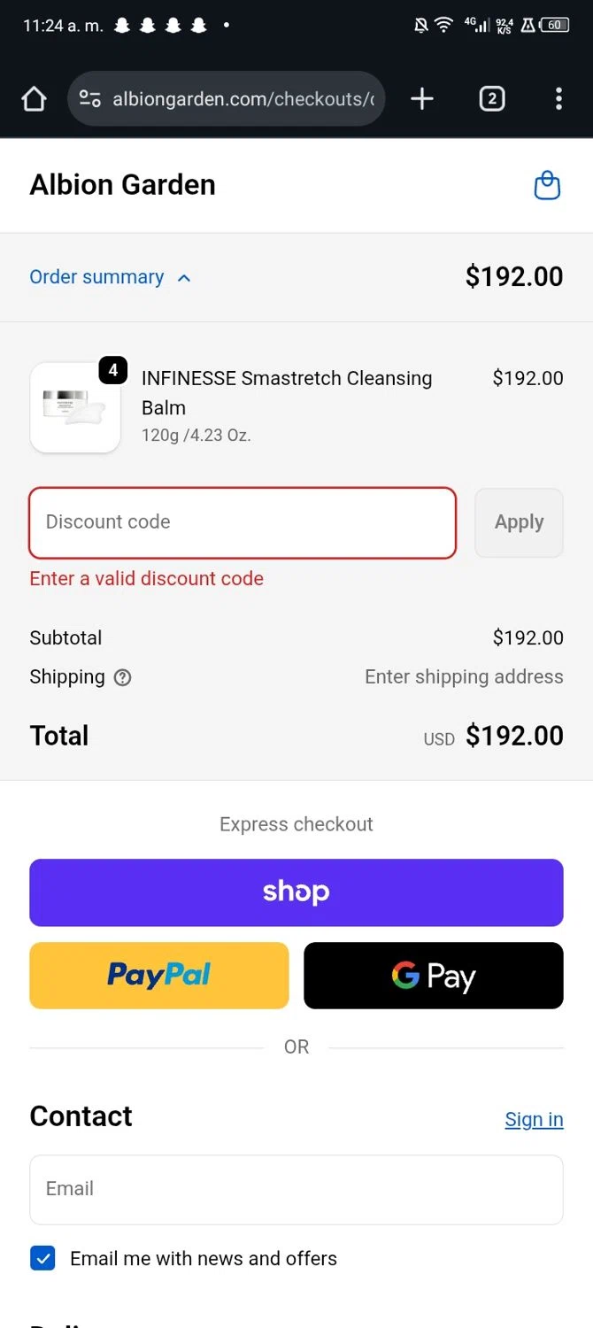 ALBION GARDEN discount code screenshot showing code 2DMOON2025 applied at ALBION GARDEN checkout page. Uploaded by SimplyCodes community member Sasuk3 on Oct 9, 2025