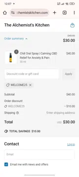 welcome25 coupon verification screenshot