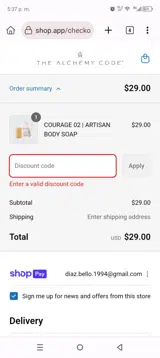 Alchemy Code coupon verification screenshot