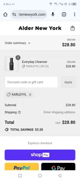 Alder New York coupon verification screenshot