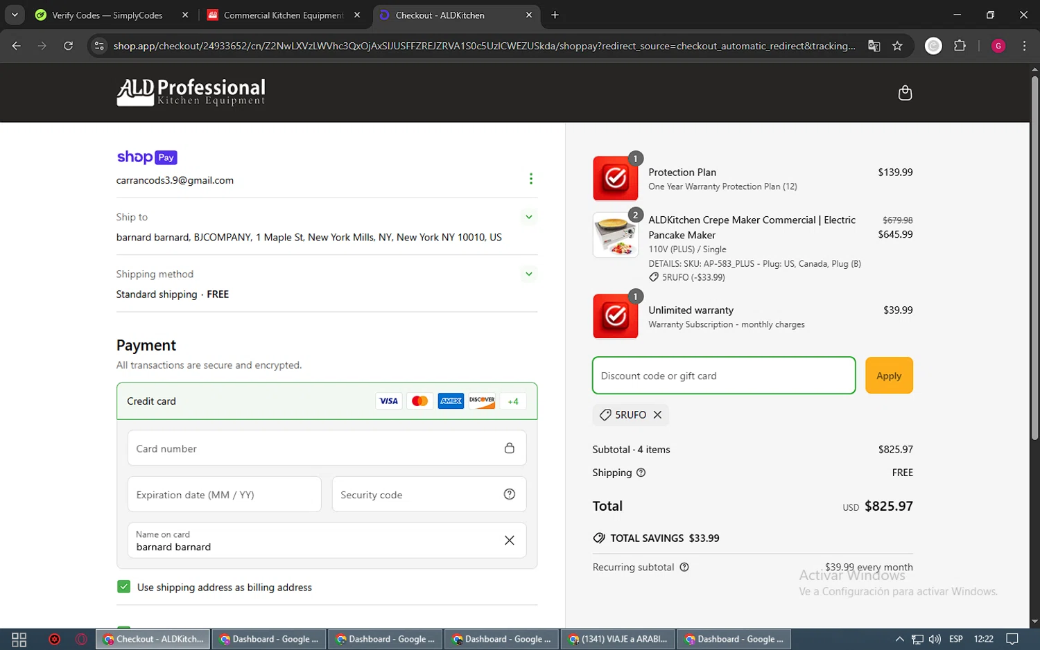 ALDKitchen promo code screenshot showing code 5RUFO applied at ALDKitchen checkout page. Uploaded by SimplyCodes community member QuestMaven9791 on Apr 14, 2025
