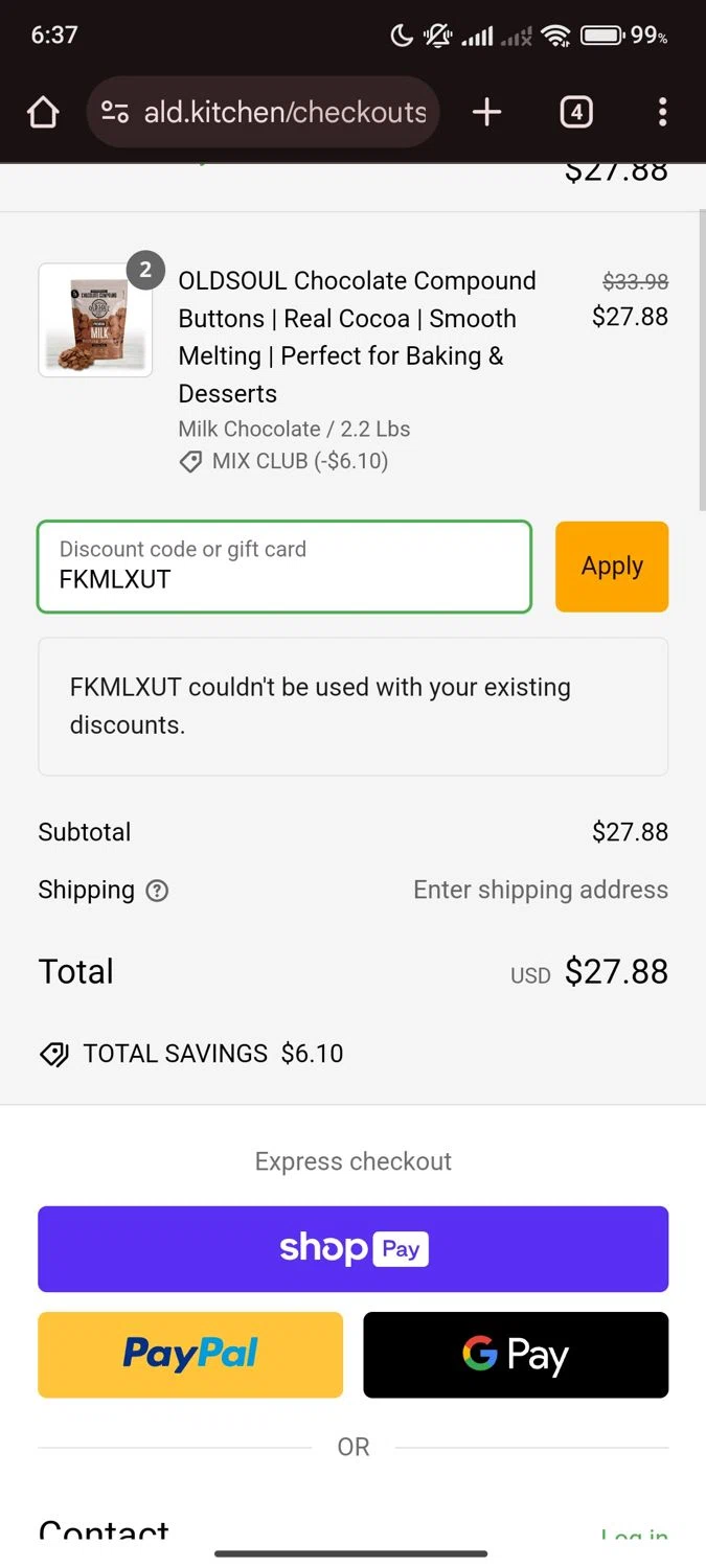 ALDKitchen promo code screenshot showing code FKMLXUT applied at ALDKitchen checkout page. Uploaded by SimplyCodes community member Manguito_Chambeador on Feb 28, 2025