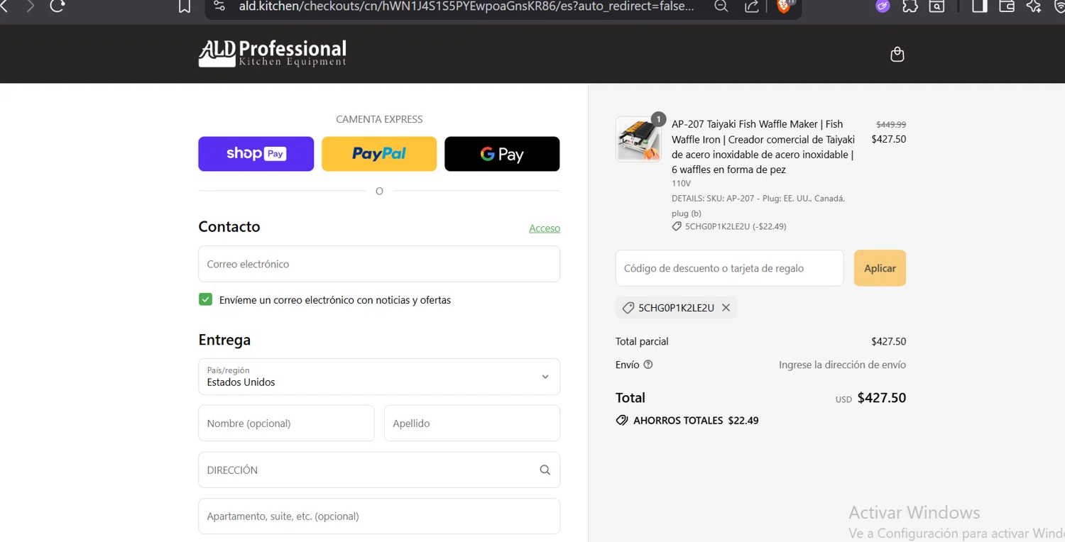 ALDKitchen promo code screenshot showing code 5CHG0P1K2LE2U applied at ALDKitchen checkout page. Uploaded by SimplyCodes community member GloriousTitan3094 on Aug 1, 2025