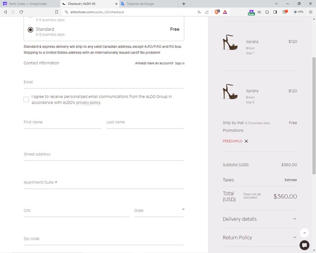 ALDO checkout page showing ALDO promo code box | Screenshot taken by SimplyCodes community member on Dec 27, 2023