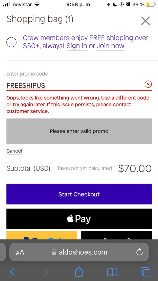 ALDO checkout page showing ALDO promo code box | Screenshot taken by SimplyCodes community member on Mar 13, 2024