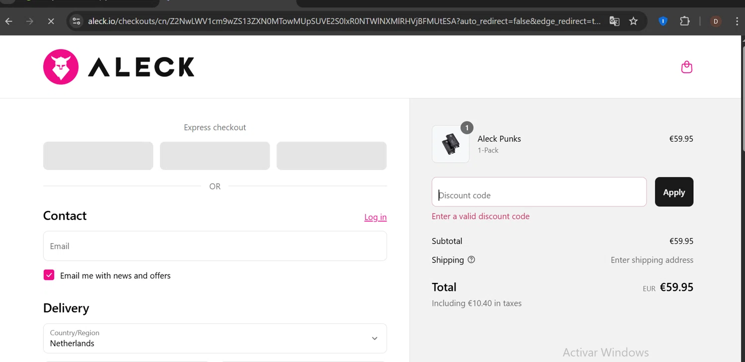 Aleck US promo code screenshot showing code ZJLTHHN2 applied at Aleck US checkout page. Uploaded by SimplyCodes community member PennyCaptain4684 on Apr 13, 2025