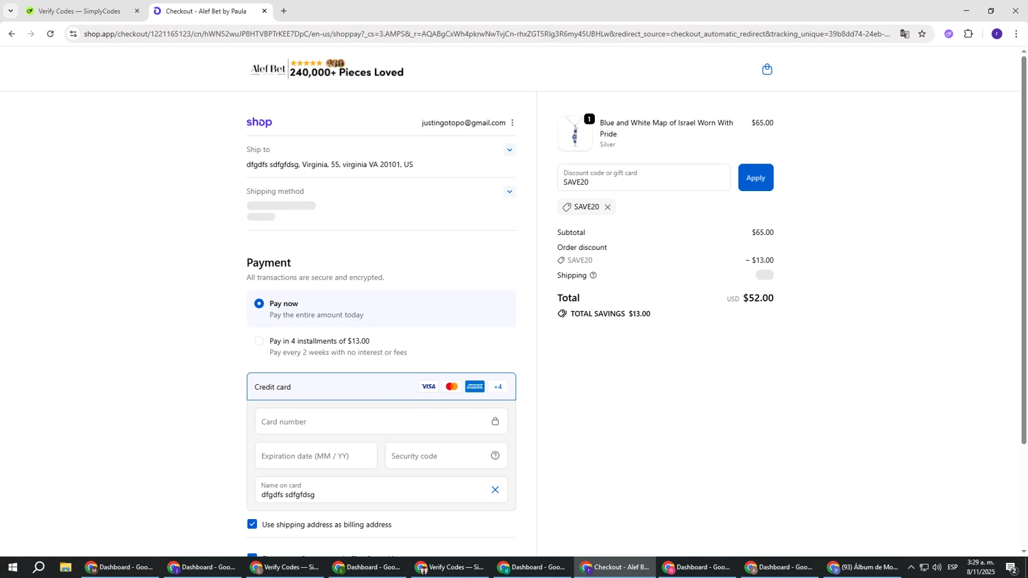 Alef Bet by Paula coupon code screenshot showing code SAVE20 applied at Alef Bet by Paula checkout page. Uploaded by SimplyCodes community member AberthGotopo on Nov 8, 2025