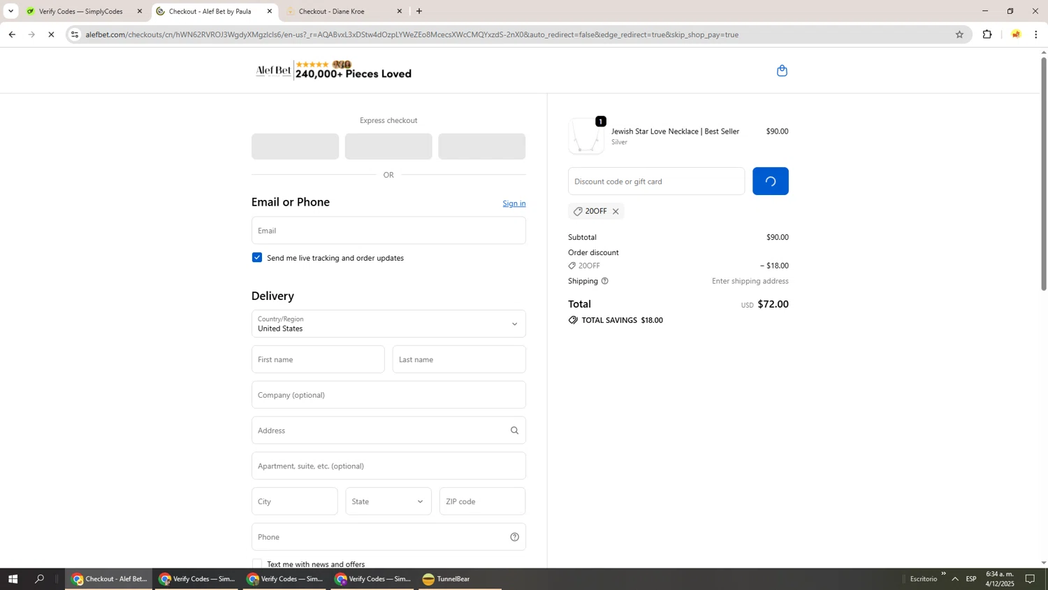 Alef Bet by Paula coupon code screenshot showing code 20OFF applied at Alef Bet by Paula checkout page. Uploaded by SimplyCodes community member Richard251 on Dec 4, 2025