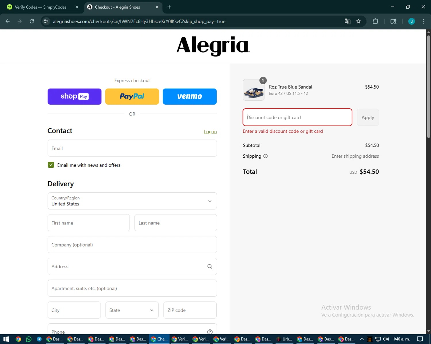 Alegria discount code screenshot showing code MEMORIALWKND applied at Alegria checkout page. Uploaded by SimplyCodes community member CodeMaverick5767 on Aug 26, 2025