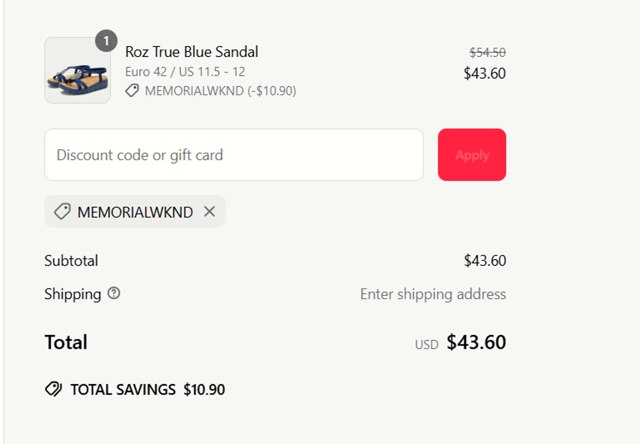 Alegria checkout page showing Alegria discount code box | Screenshot taken by SimplyCodes community member on May 24, 2025