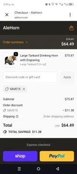 SAVE15 coupon verification screenshot