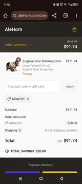 Mday20 coupon verification screenshot