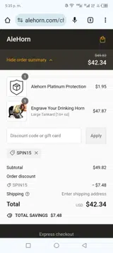 Spin15 coupon verification screenshot