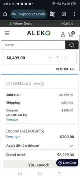 ALEKO Products coupon verification screenshot