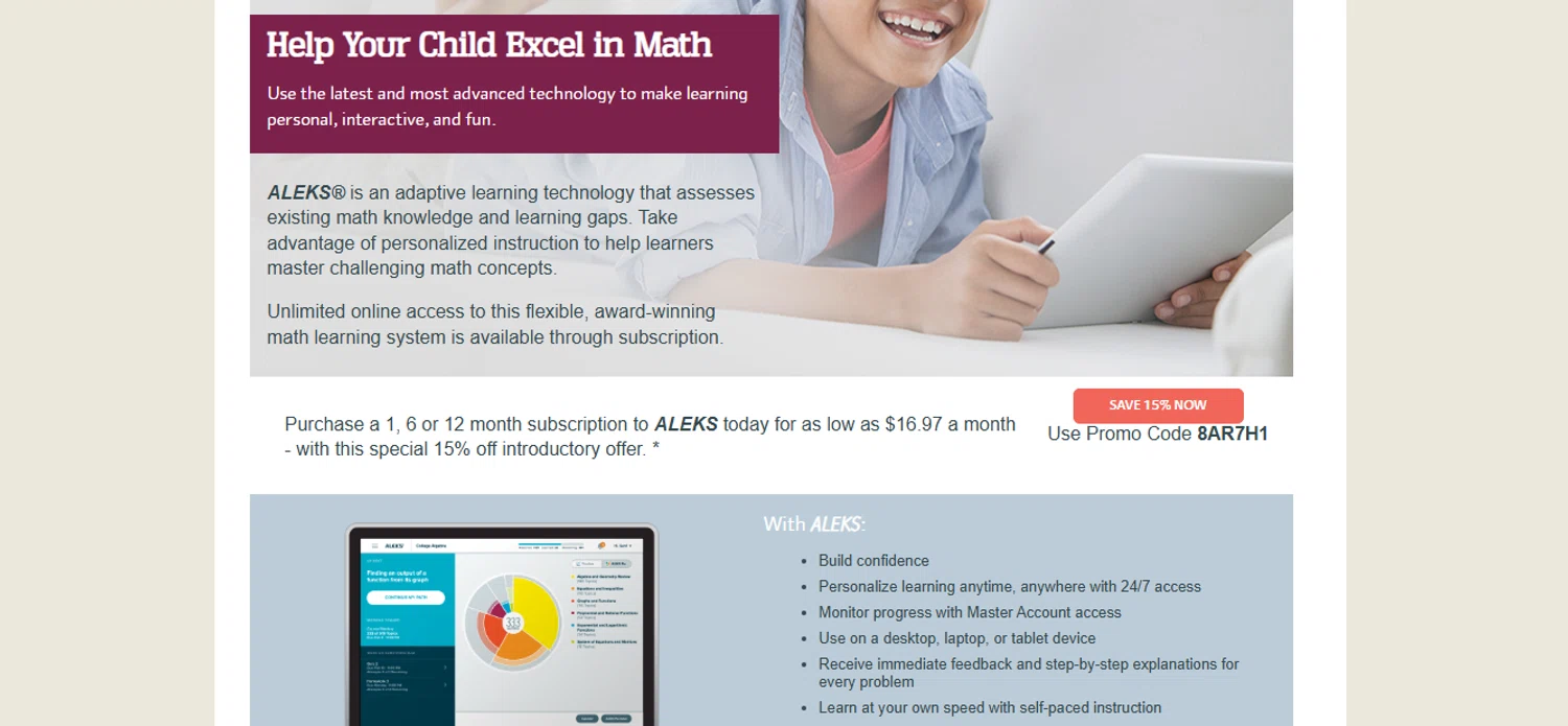 Aleks promo code screenshot showing code 8AR7H1 applied at Aleks checkout page. Uploaded by SimplyCodes community member QuestNavigator1687 on Apr 10, 2025