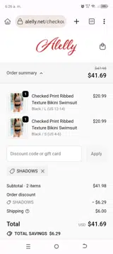 SHADOWS coupon verification screenshot