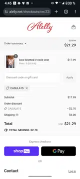 Casula15 coupon verification screenshot
