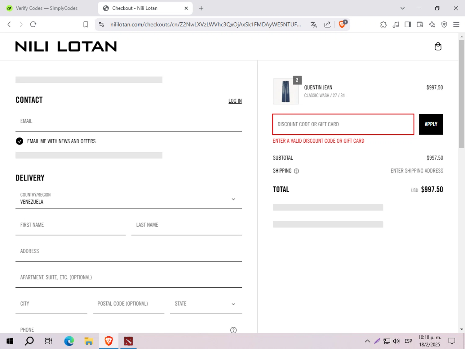 ALEMAIS discount code screenshot showing code SUMMER20 applied at ALEMAIS checkout page. Uploaded by SimplyCodes community member Notengonombre on Mar 9, 2025