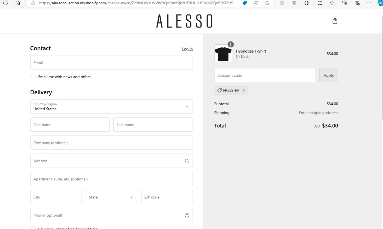 Alesso checkout page showing Alesso promo code box | Screenshot taken by SimplyCodes community member on Oct 2, 2024