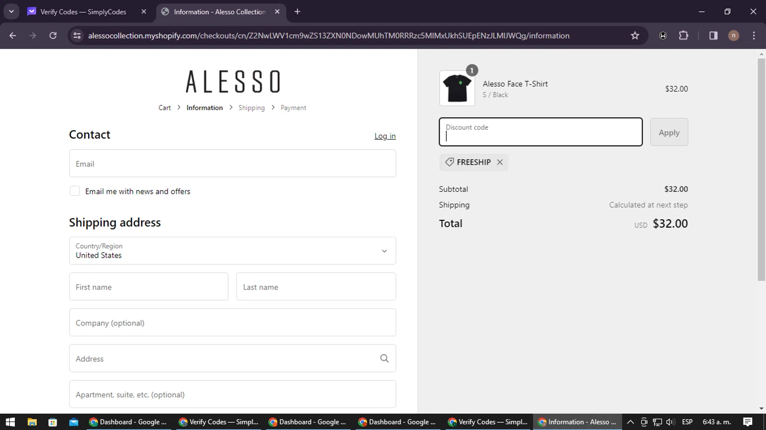 Alesso checkout page showing Alesso promo code box | Screenshot taken by SimplyCodes community member on Mar 16, 2024