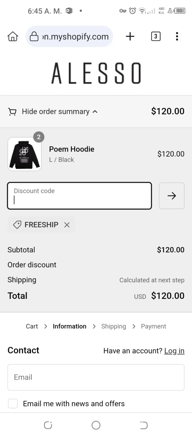 Alesso checkout page showing Alesso promo code box | Screenshot taken by SimplyCodes community member on Aug 29, 2023